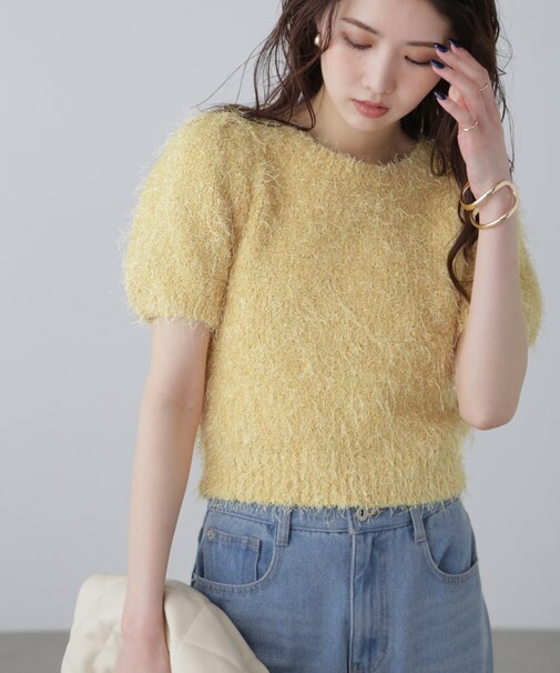 フェザーパフスリーブ半袖ニット