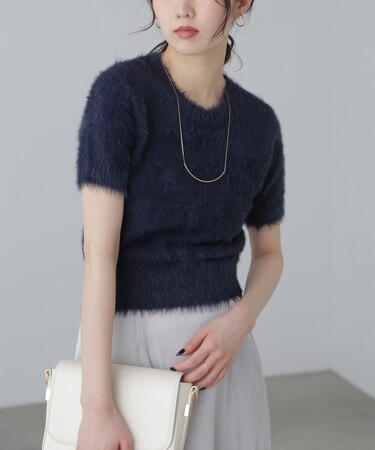 シャギー半袖ニット