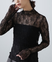 レースハイネックカットソー