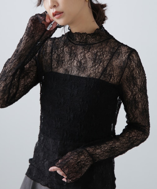 レースハイネックカットソー
