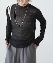 ウェーブ柄シアーインナーカットソー