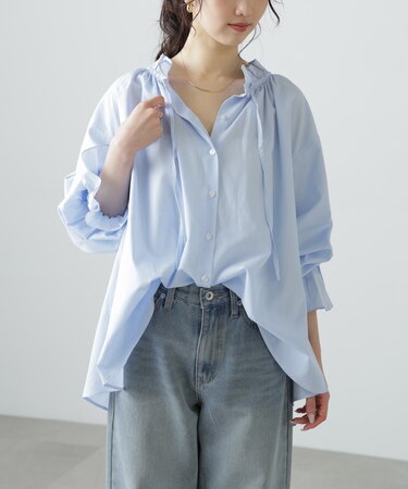 ［MFM］ストライプフリルシャツ