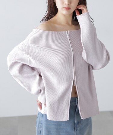 ［MFM］オフショルジップラメカーディガン