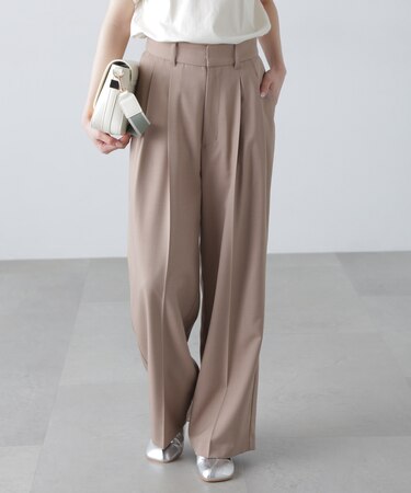 梳毛調合繊タックワイドパンツ