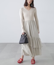 前後2way布帛ドッキングリブニットワンピース