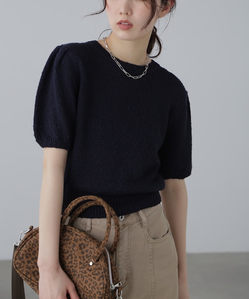 スラブ編み半袖ニット