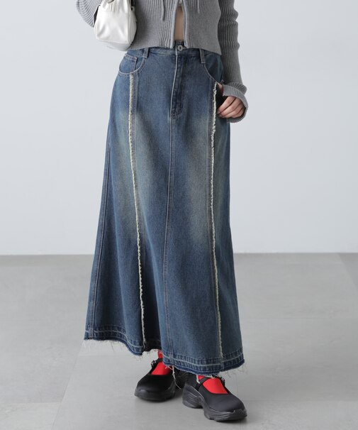 パネルフリンジマーメイドデニムスカート