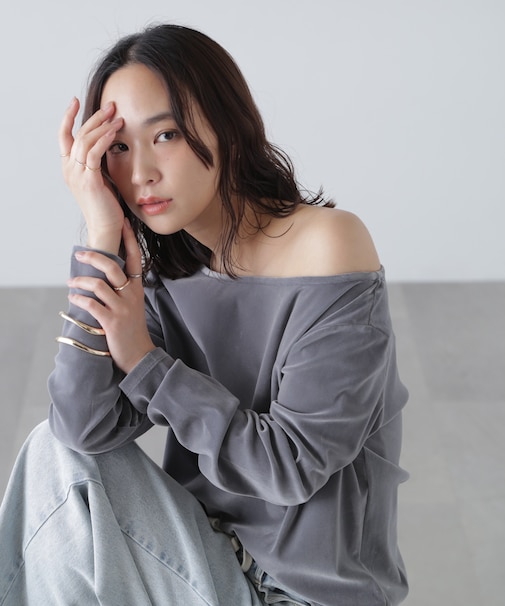 ［MFM］オープンネックフロッキーカットソー