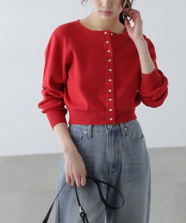 ドットボタンクルーネックカーディガン