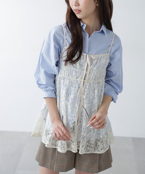 前後2wayレースチュニックキャミブラウス