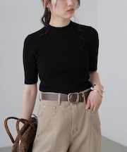 〈洗える〉マシンウォッシャブルリブハイネック5分袖ニット