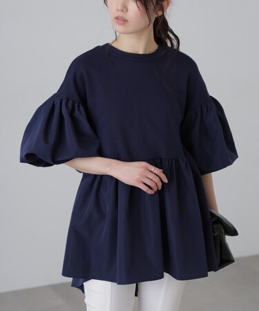 ［MFM］ギャザーコンビチュニックブラウス
