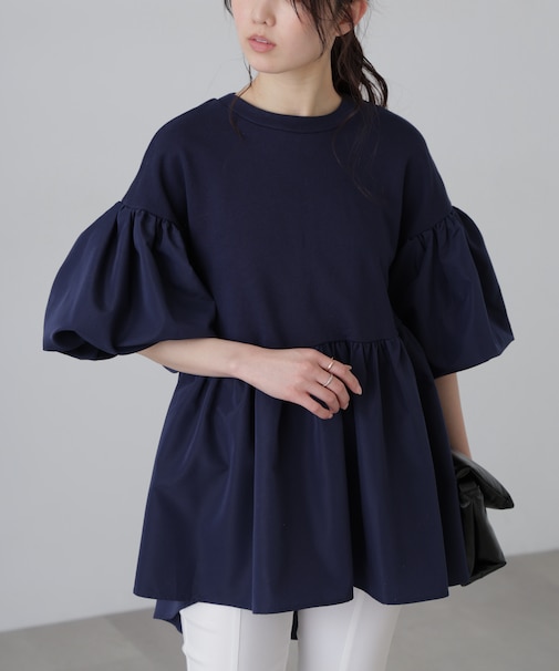［MFM］ギャザーコンビチュニックブラウス