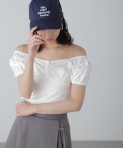 オフショルギャザーカットソー