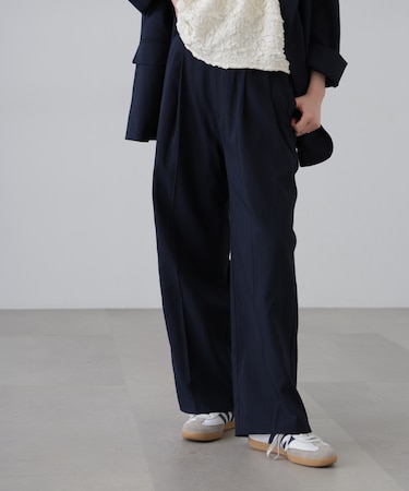 麻調合繊タックワイドパンツ