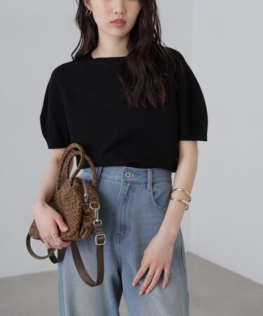 〈洗える〉マシンウォッシャブルパフスリーブ半袖ニット