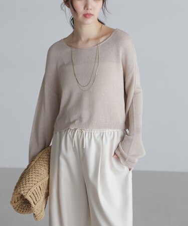 透かしあみ天竺短丈ニット