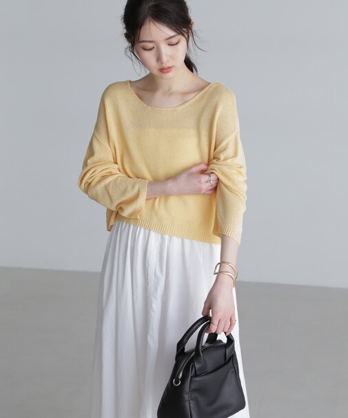 透かしあみ天竺短丈ニット