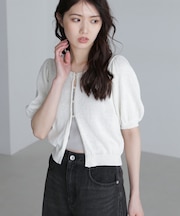 ラメミックスパフスリーブニットカーディガン