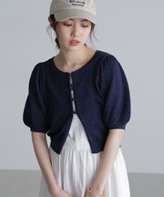 ラメミックスパフスリーブニットカーディガン