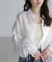 シアー短丈袖ドロストシャツ