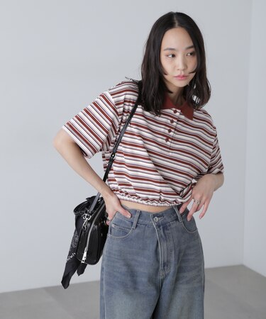 ボーダーポロクロップドトップス