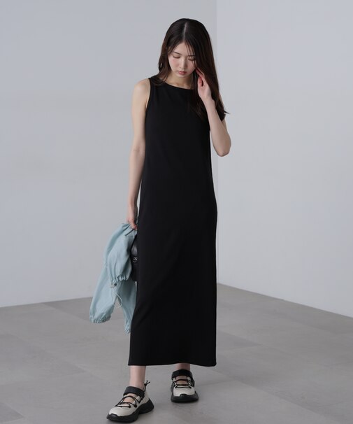 ボートネックリブタンクトップワンピース
