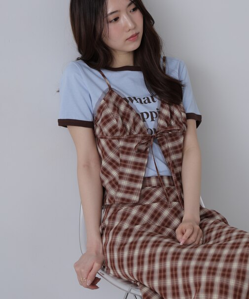 〈セットアップ対応〉チェック柄キャミソールビスチェ