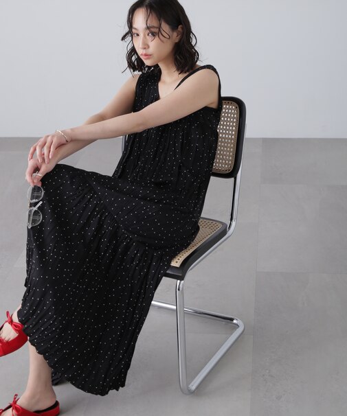 ワッシャーティアードノースリーブワンピース