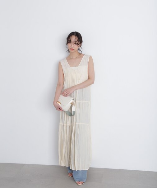 ワッシャーティアードノースリーブワンピース