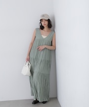 ワッシャーティアードノースリーブワンピース