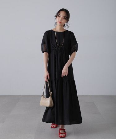 ランタンスリーブバックリボンワンピース