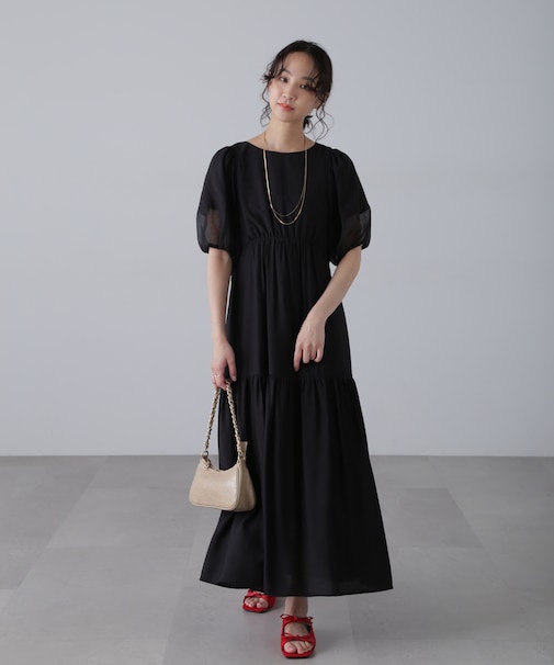 ランタンスリーブバックリボンワンピース