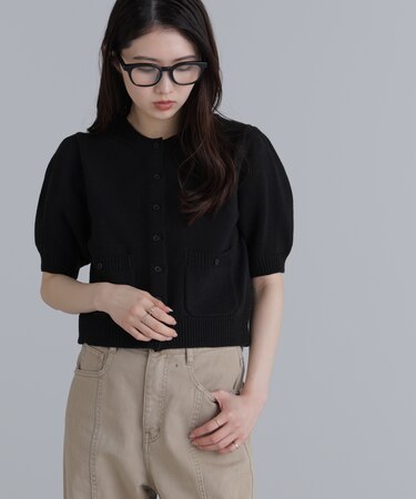 フロントポケット半袖カーディガン
