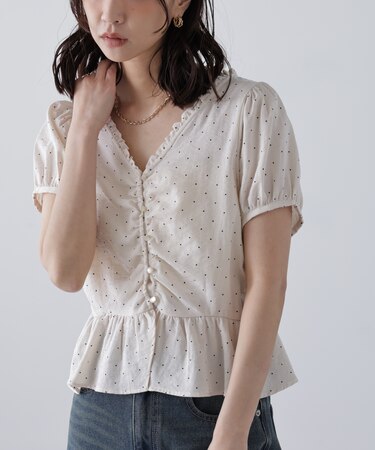 ペプラムギャザーブラウス
