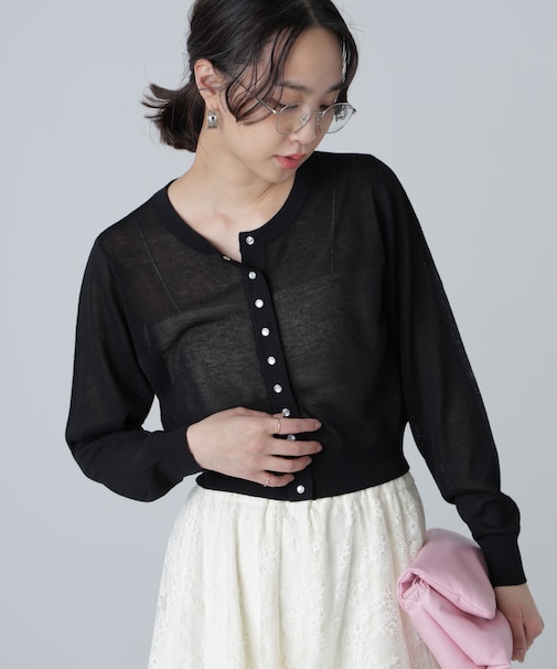 ドットボタンクルーネックカーディガン