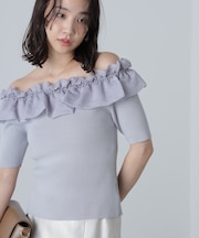 布帛ドッキングオフショルニット