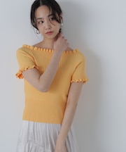 2wayオフショルフリルリブ半袖ニット