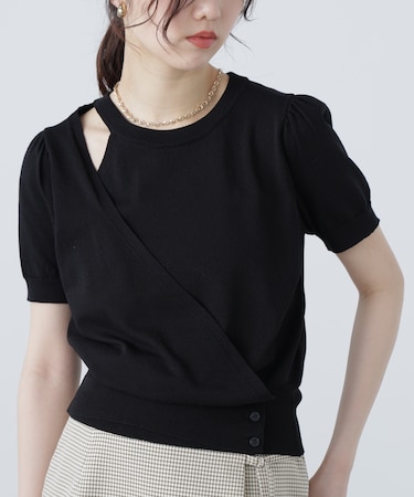 キャミレイヤードカシュクール半袖ニット