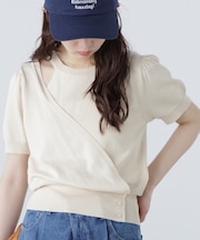 キャミレイヤードカシュクール半袖ニット