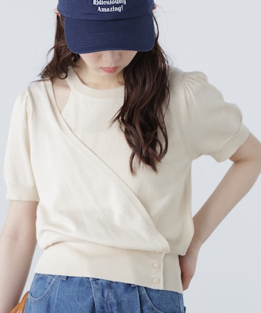 キャミレイヤードカシュクール半袖ニット