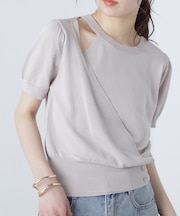 キャミレイヤードカシュクール半袖ニット