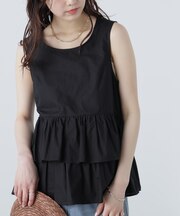 シアーノースリーブティアードブラウス