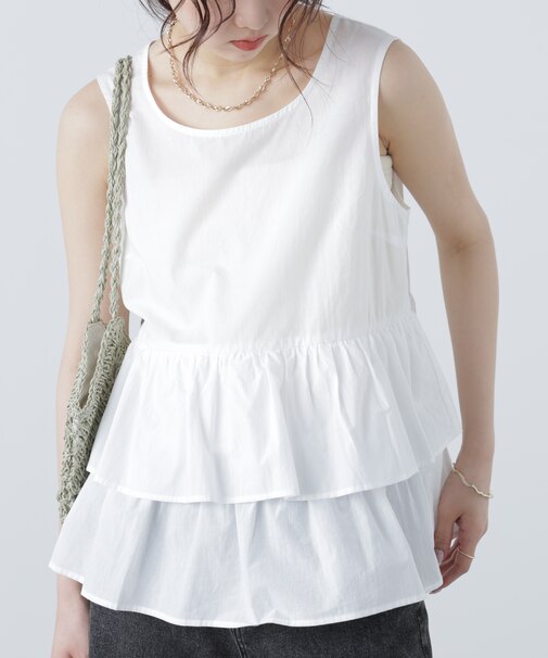 シアーノースリーブティアードブラウス