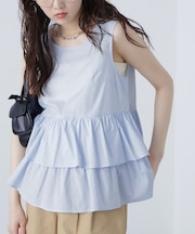 シアーノースリーブティアードブラウス