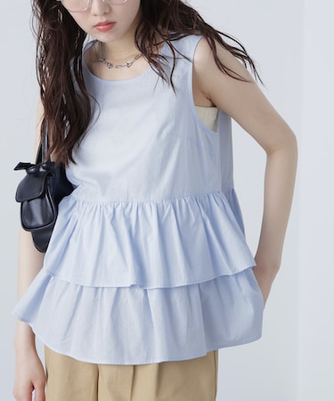 シアーノースリーブティアードブラウス