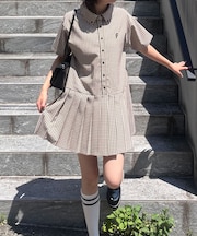 チェックプリーツミニワンピース