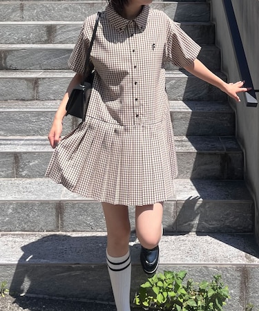 チェックプリーツミニワンピース