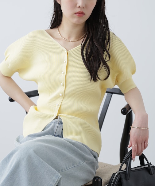［MFM］パールパフスリーブ半袖ニット