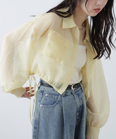 裾ドロストショート丈シアーシャツ